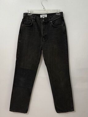 Reformation Cynthia Patch High Rise, Straight Leg Jeans, Button Fly. Size 28